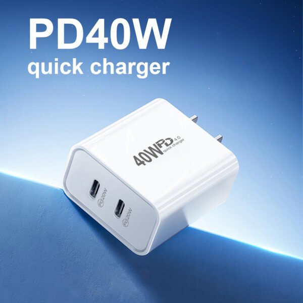 Dual Type C Port Adapter 40W Fast Charging for Mobile Phone