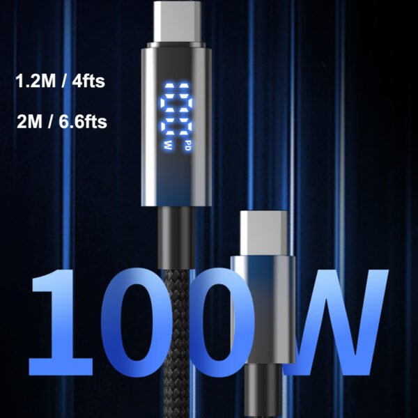 Braided 100W Gradient LED Fast Charging USB Cable C-C/C-Lfor iPhone Samsung Huawei