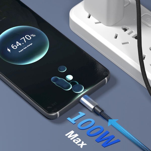 Braided 100W Gradient LED Fast Charging USB Cable C-C/C-Lfor iPhone Samsung Huawei