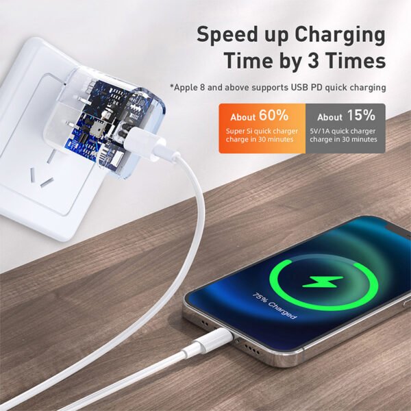PTD20 (1) PD20W Charger and Data Cable Fast Charging for iPhone