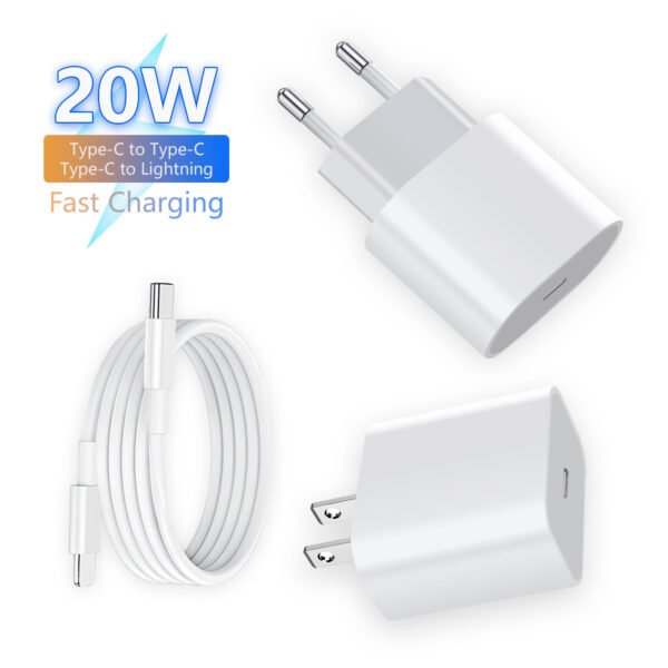 PTD20 (2) PD20W Charger and Data Cable Fast Charging for iPhone